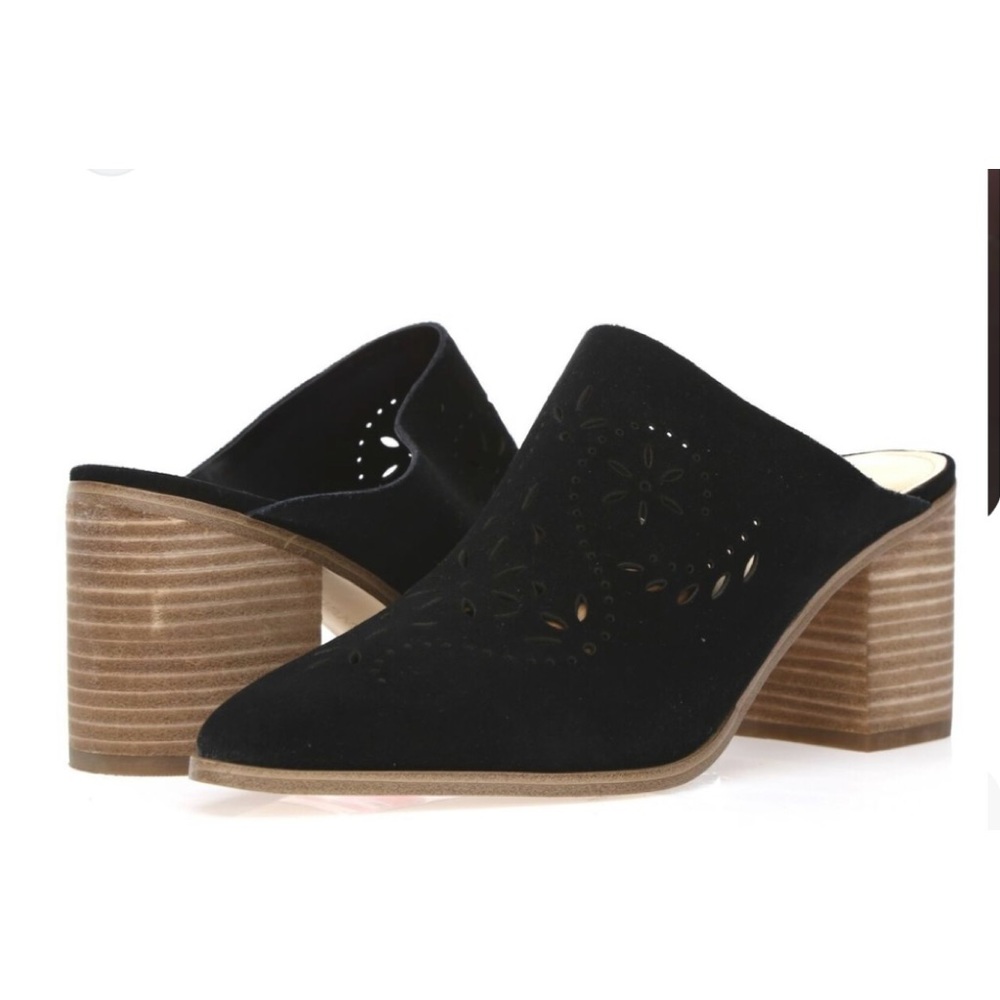 Ivanka Trump  Suede perforate floral blocked pointed toe mule